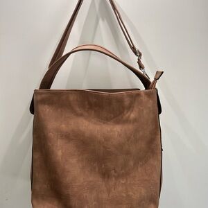 Large Brown Faux Leather Shoulder Bag with Adjustable Straps and zipper NWOT